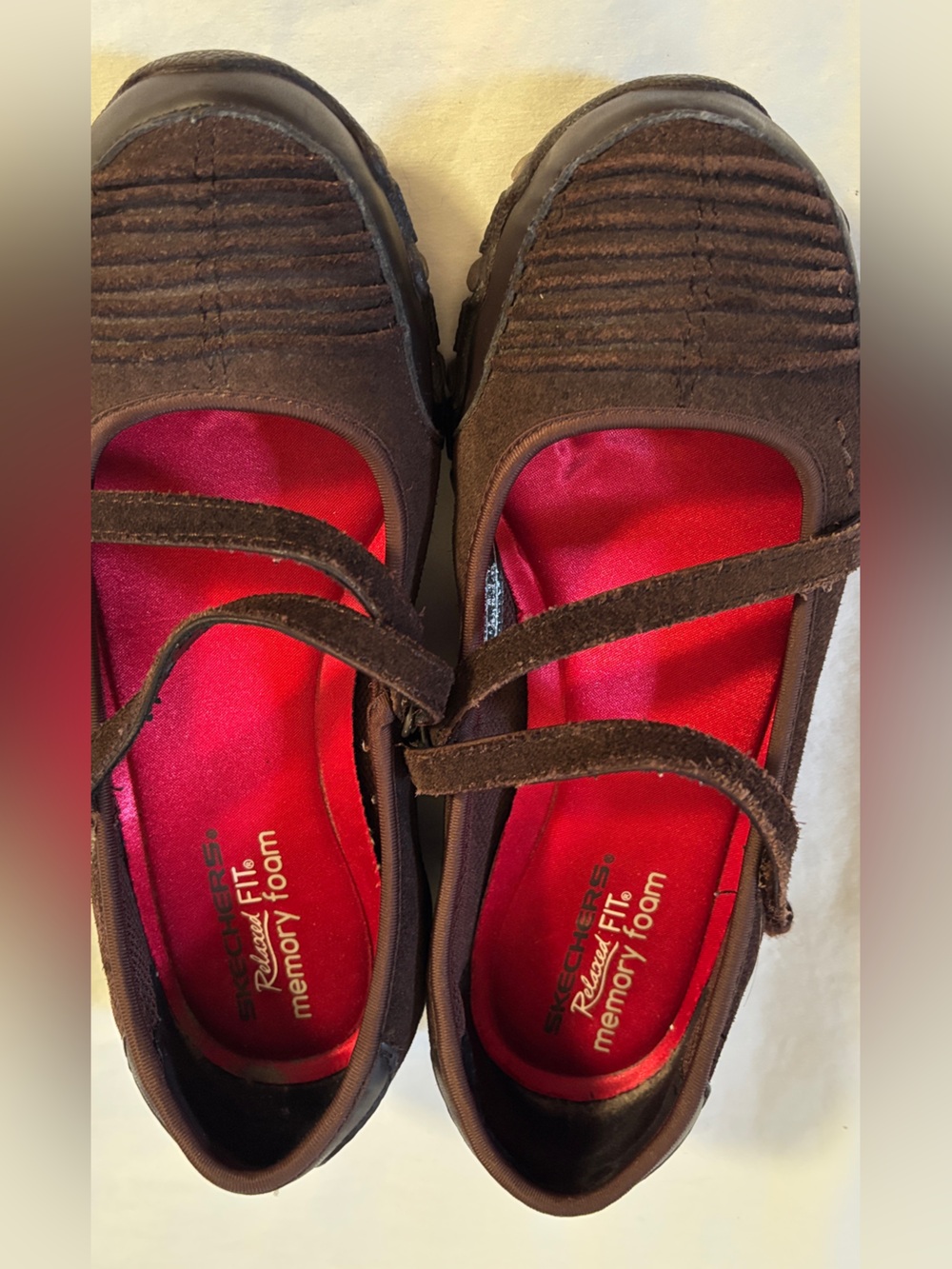 Skechers Relaxed Fit Mary Jane Comfort Shoes Brown Leather Suede US 7.5